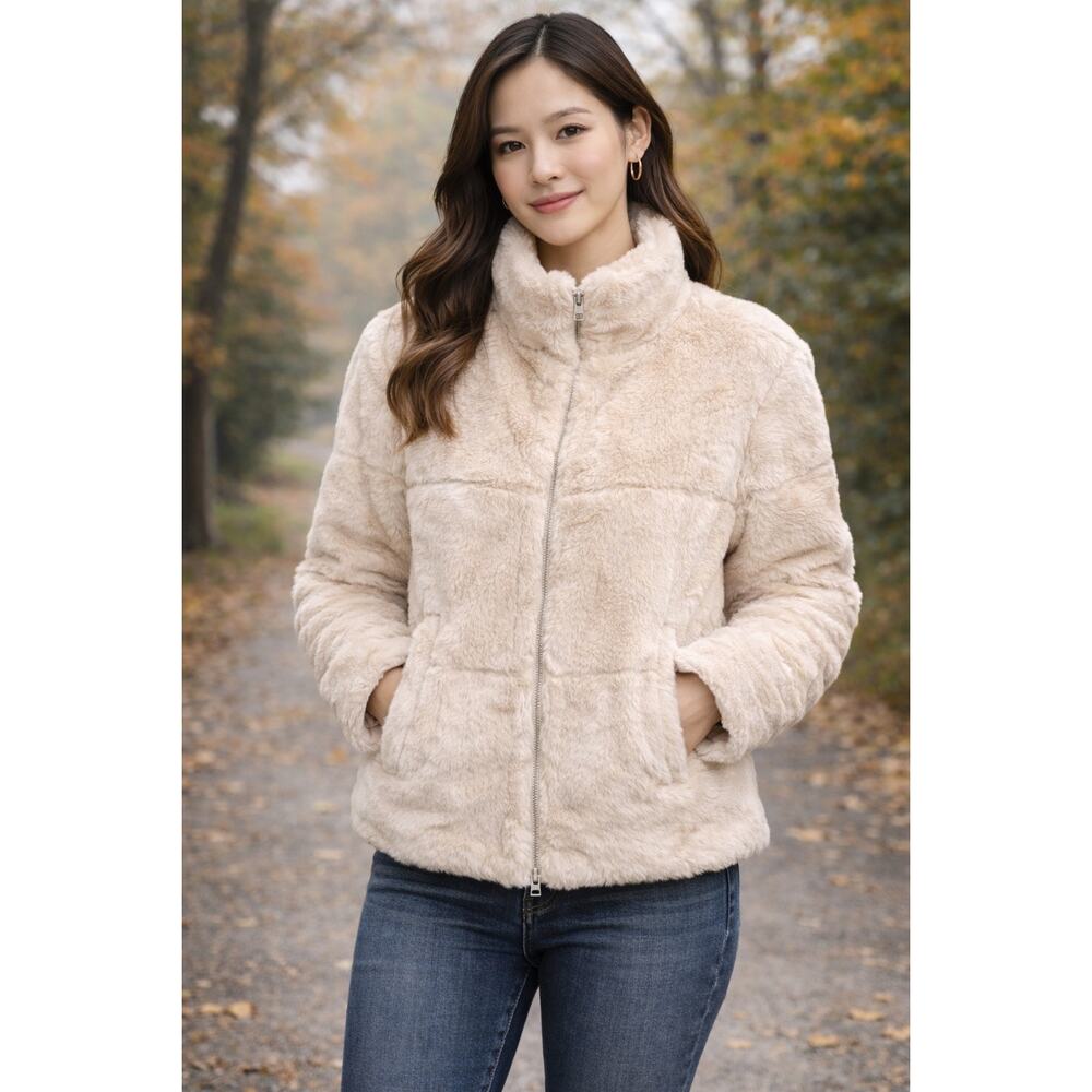 Ambiance Faux Fur Jacket Size L Cream Plush Cozy Fitted Winter Coat Soft Girl - Picture 2 of 7
